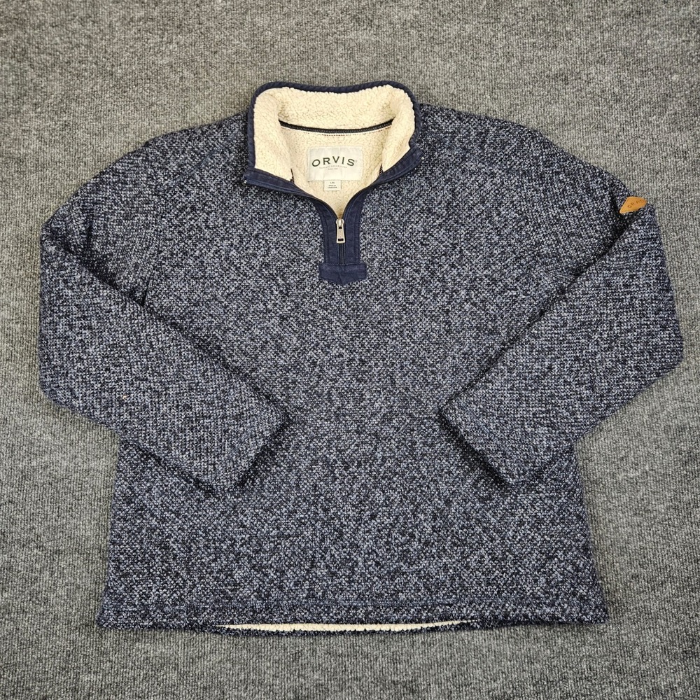Orvis Sherpa Lined Fleece‎ 1/4 Zip Men's L Pullover Sweater Blue Jacket Knit